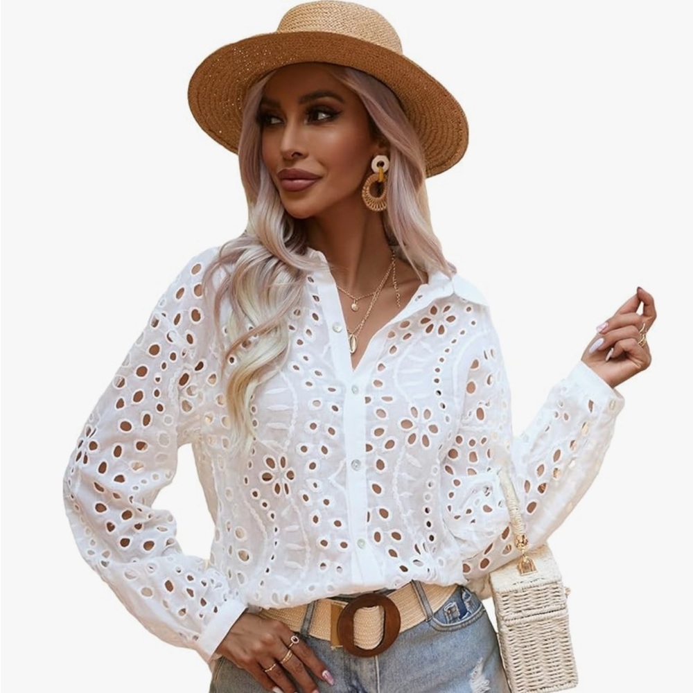 White Eyelet Lace Blouse